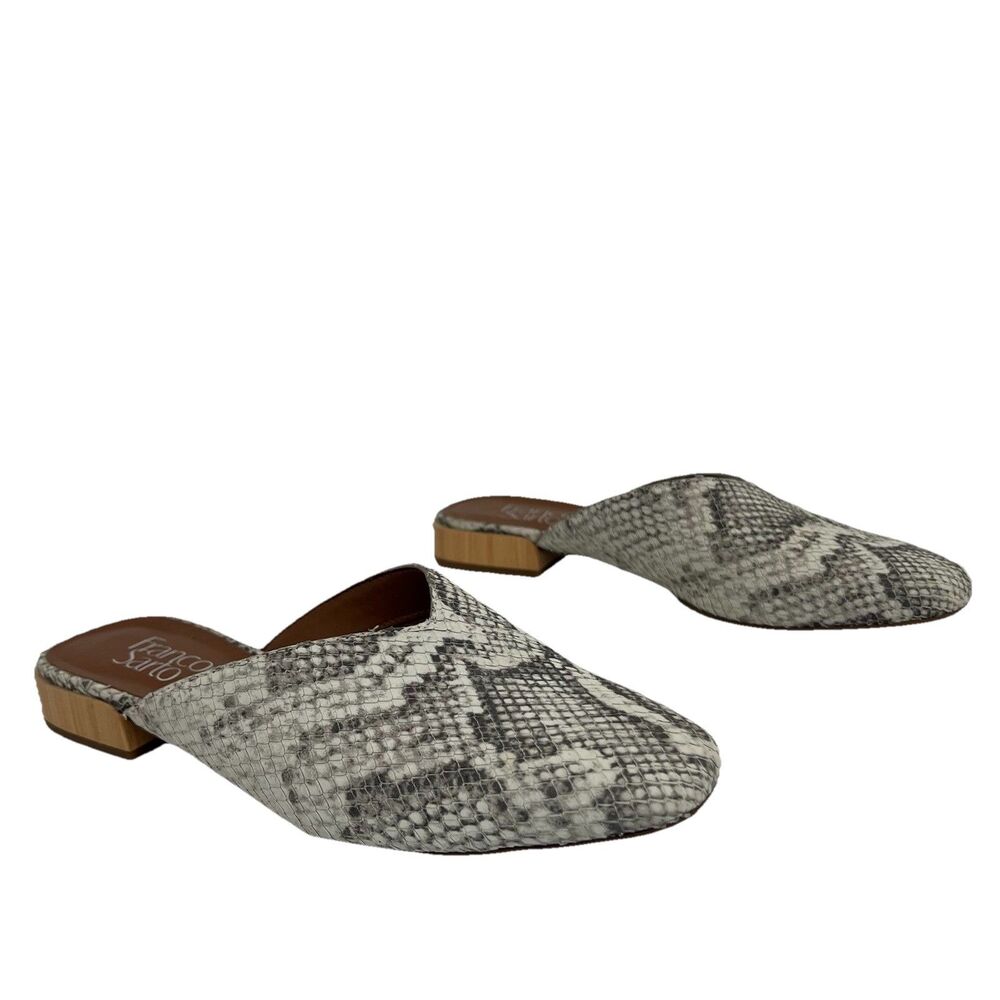 Franco Sarto Womens Size 6 Van 2 Gray V-Cut Snake Print Leather Mules
